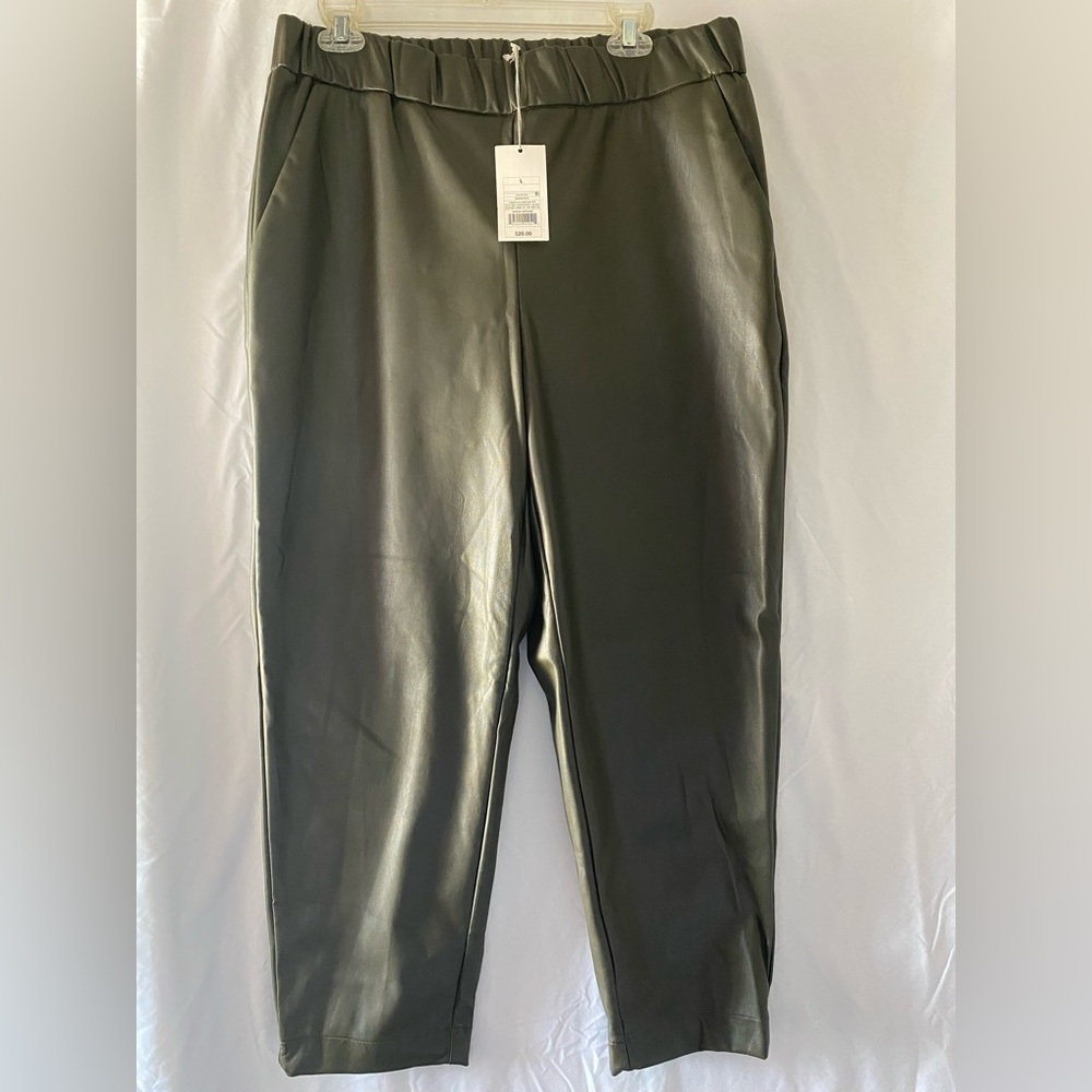 Dark Green Faux Leather Pants